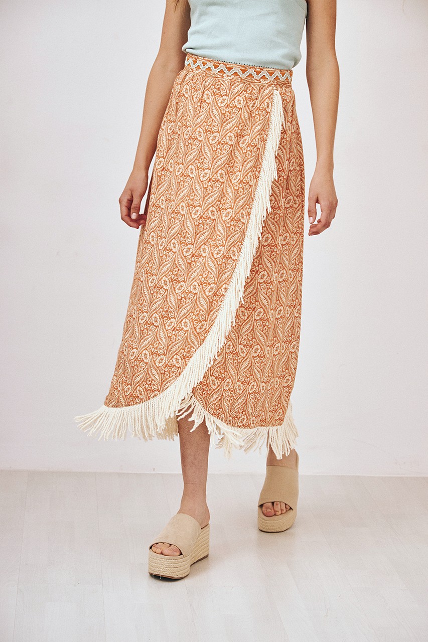 PRINTED PAREO MIDI SKIRT 