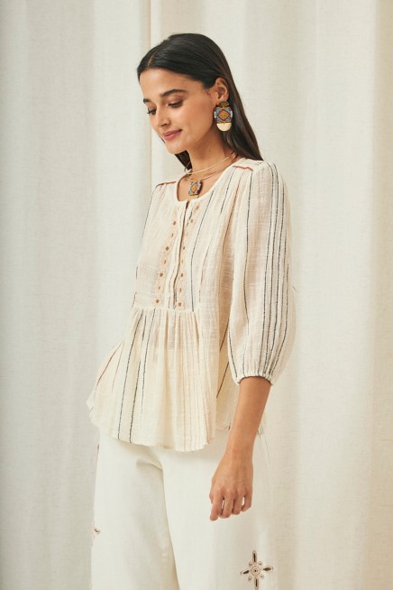 3/4 SLEEVE STRIPED BLOUSE