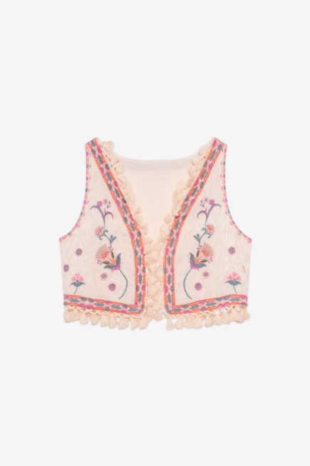 POMPOMS EMBROIDERED VEST