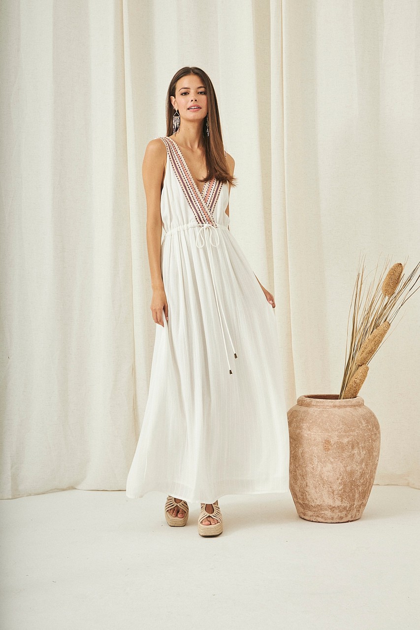 LONG FLOWY EMBROIDERED DRESS
