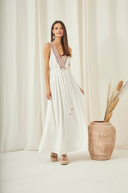 LONG FLOWY EMBROIDERED DRESS