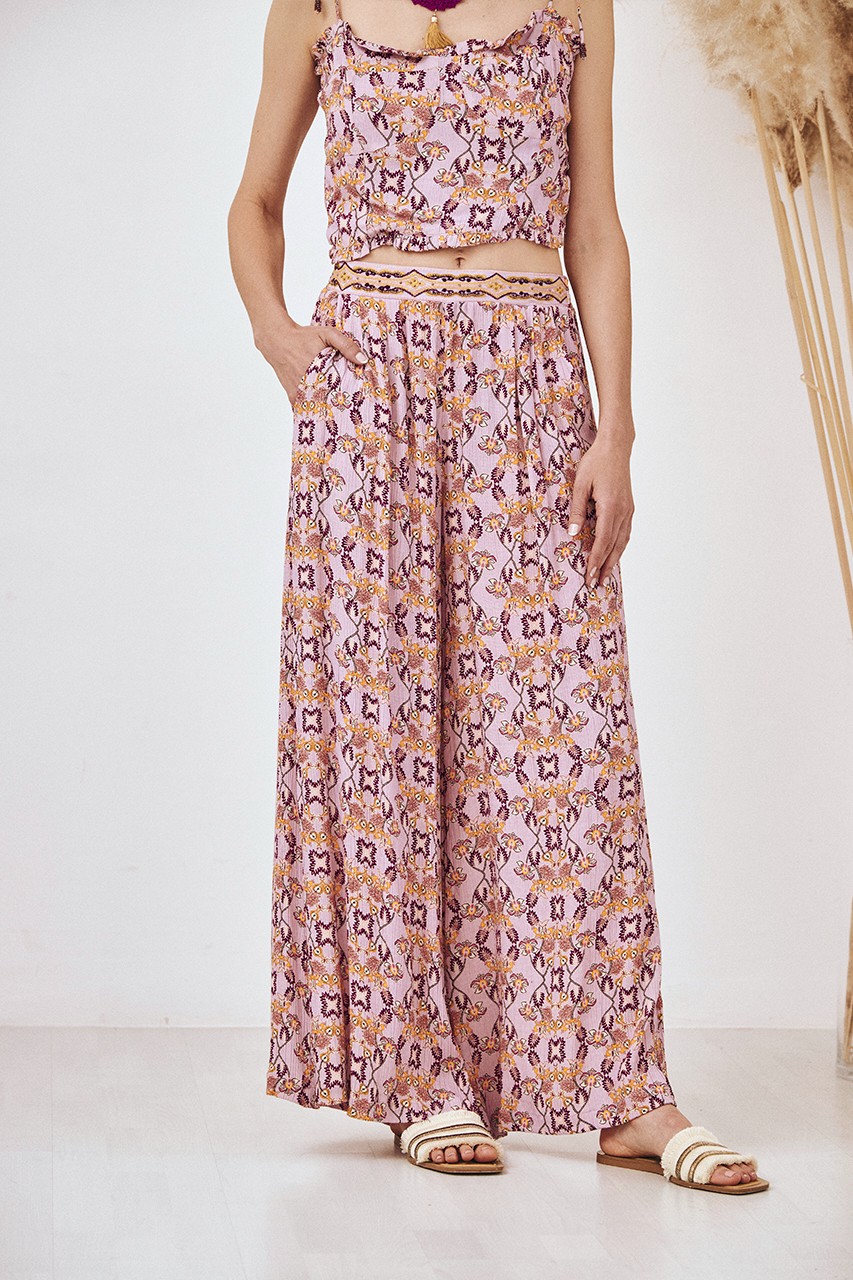 EMBROIDERED PRINTED PANTS