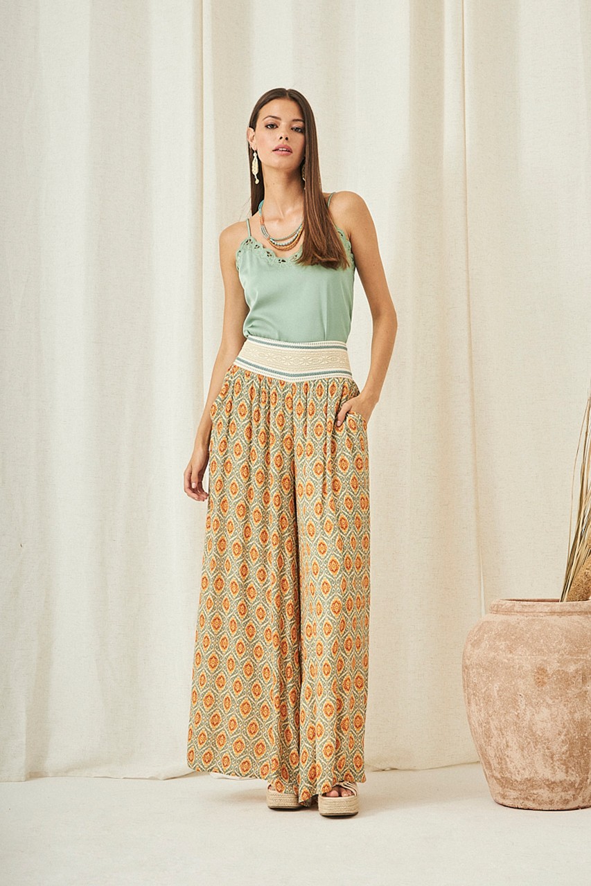 GEOMETRIC PRINT PALAZZO TROUSERS