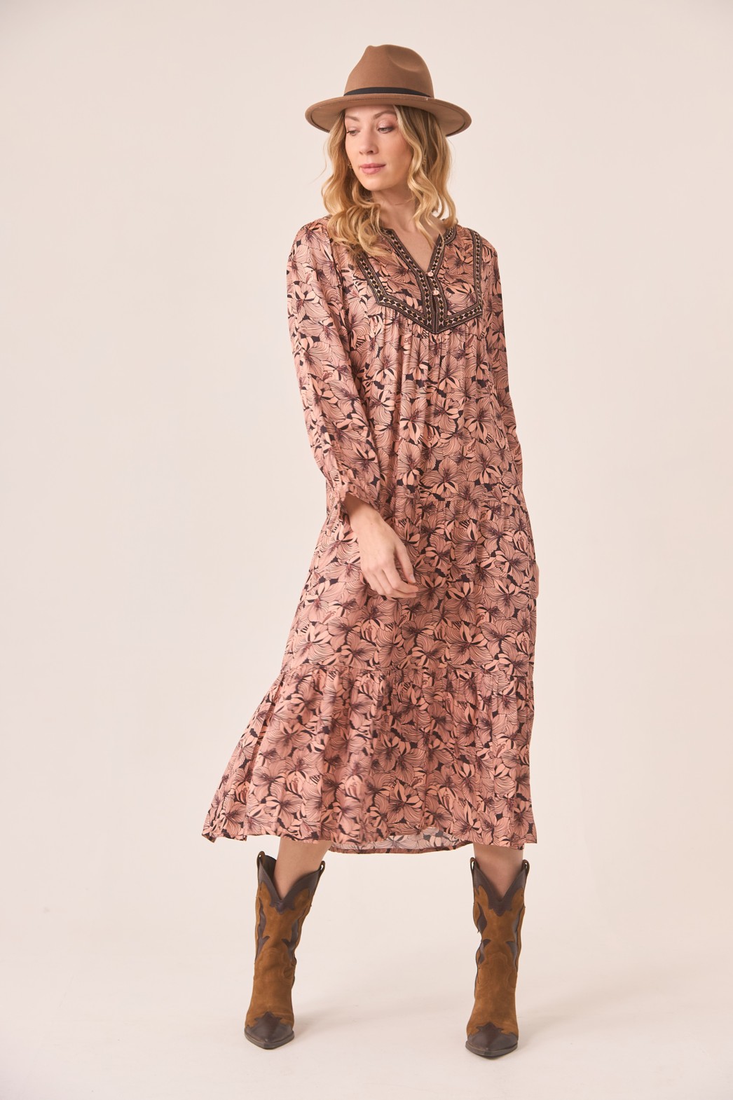 VESTIDO MIDI FLORES RETRO