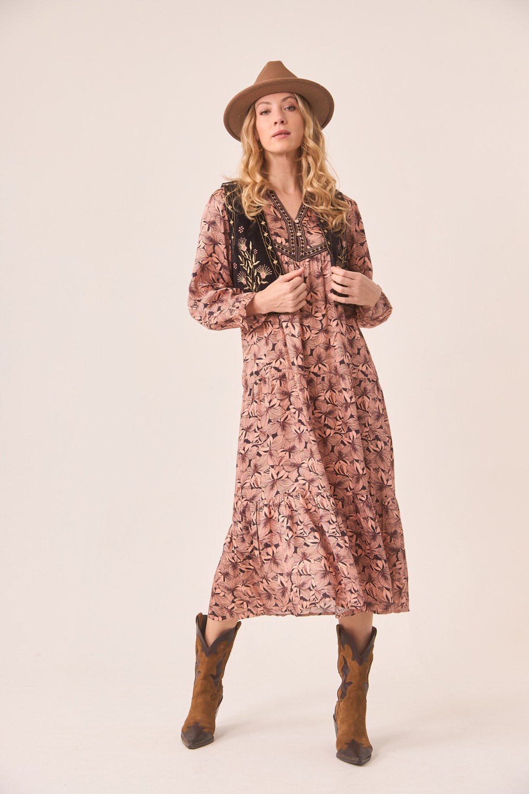 VESTIDO MIDI FLORES RETRO