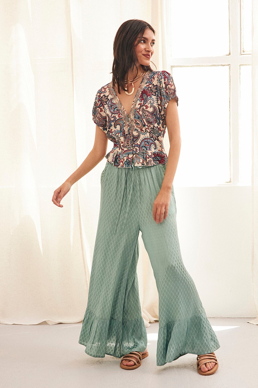 WIDE LEG RUFFLE TROUSERS