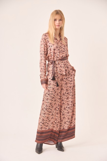 VISCOSE SHIRT WITH FLORAL PRINT AND BELT WITH TASSELS