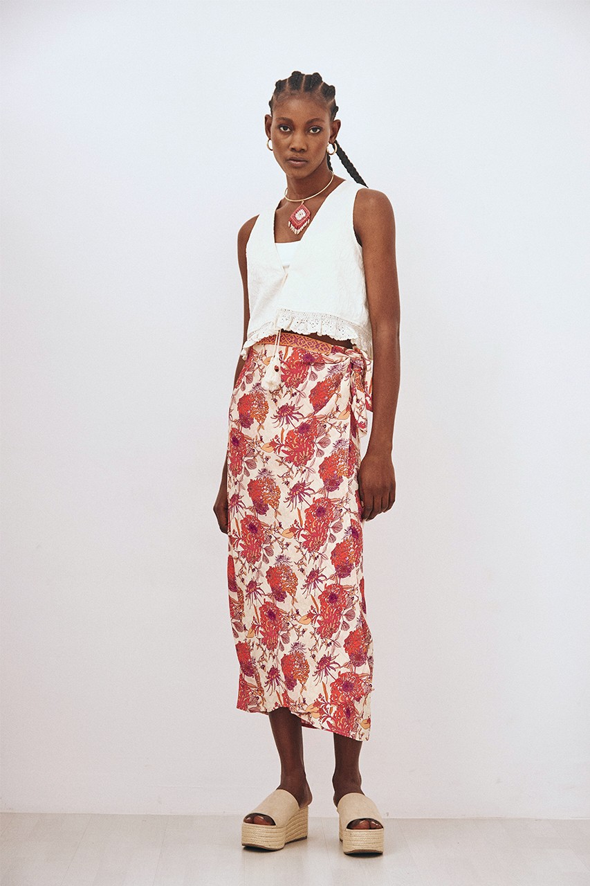 PRINTED MIDI PAREO SKIRT
