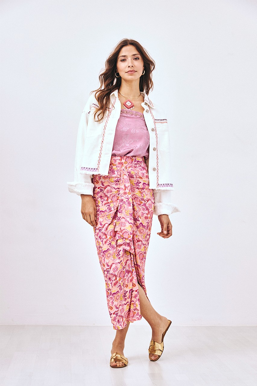 PRINTED DRAPED SKIRT