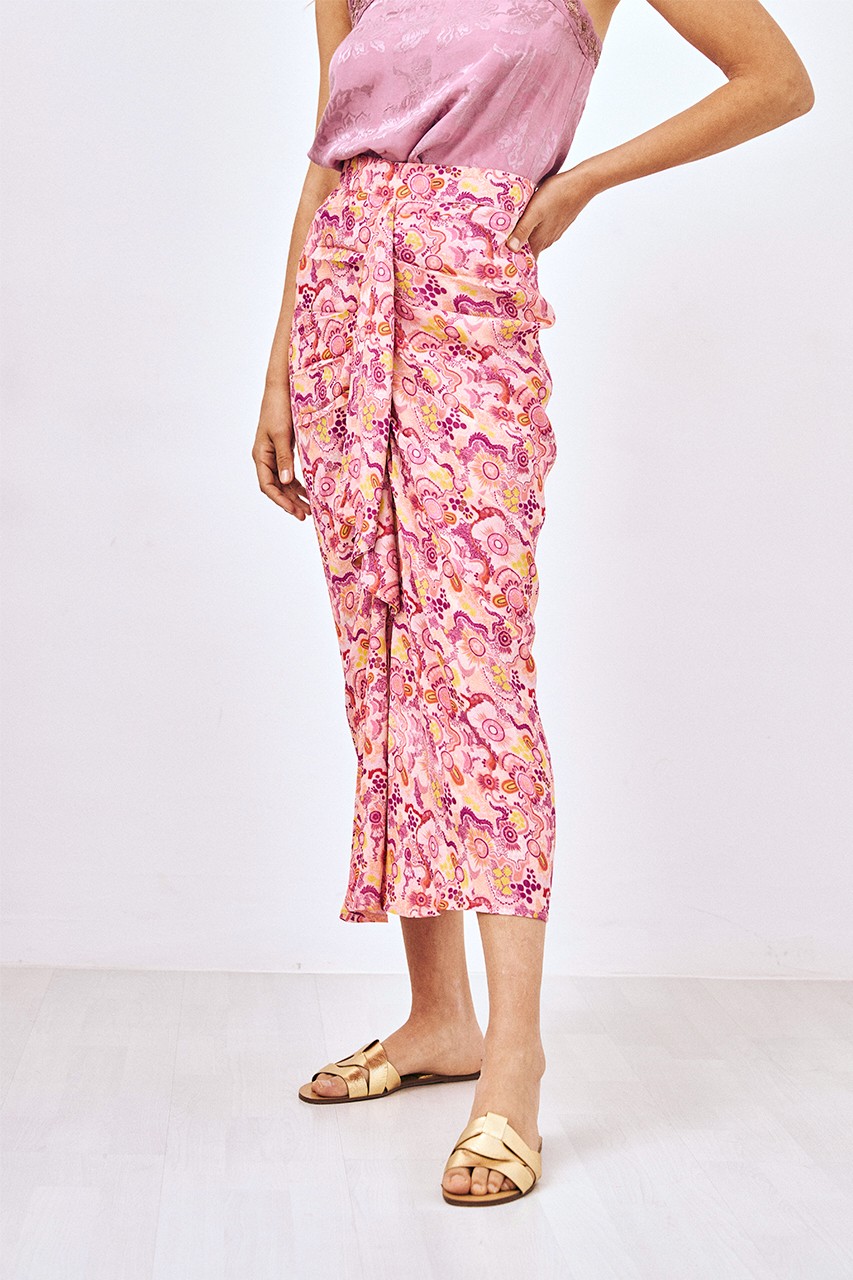 PRINTED DRAPED SKIRT
