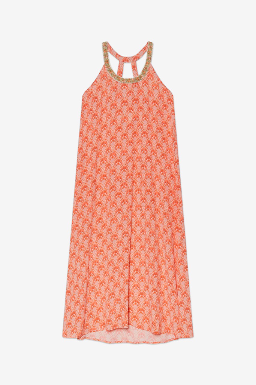 PRINTED HALTER BACK DRESS 6