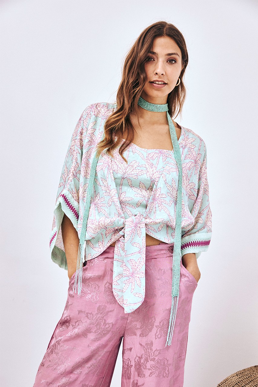 PRINTED KIMONO WITH EMBROIDERY