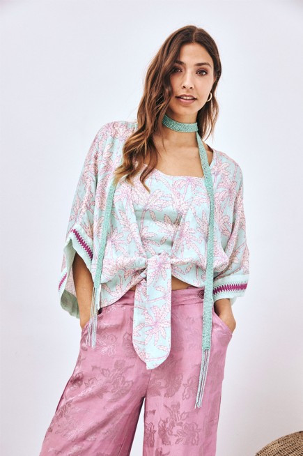 PRINTED KIMONO WITH EMBROIDERY