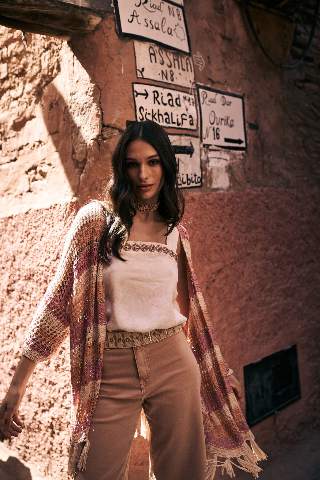 LONG KIMONO WITH STRIPES AND FRINGE DETAILS