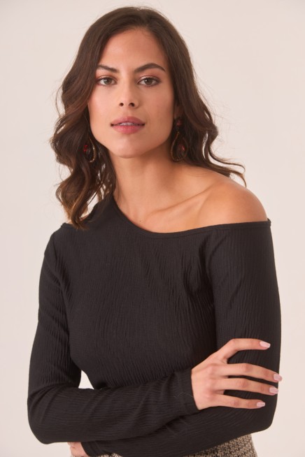 ASYMMETRICAL LONG SLEEVE TOP WITH CUT OUT AT SHOULDER