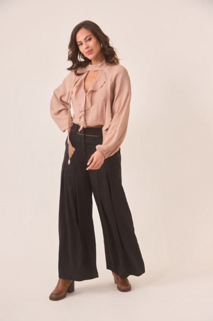 PANTALON PALAZZO CON VIVO CONTRASTE