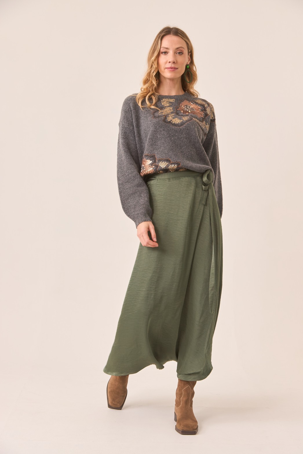 FALDA CRUZADA SATINADA VERDE