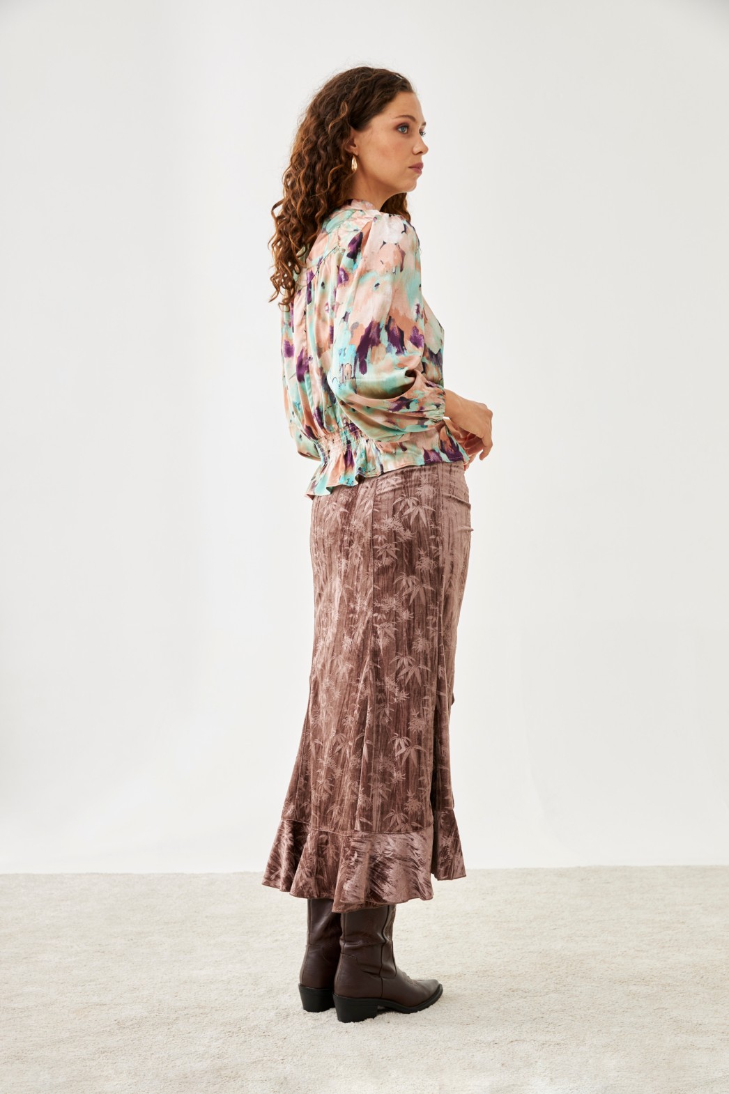 PRINTED BLOUSE WITH MAO COLLAR AND BALLOON SLEEVES 2