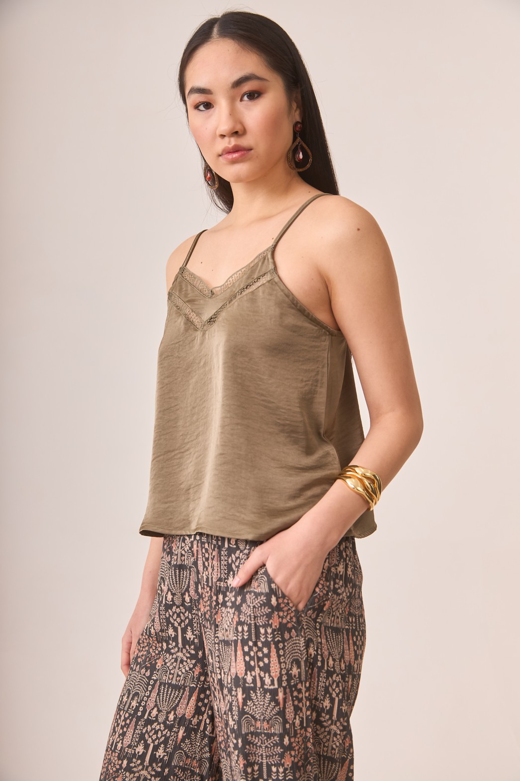 KAKI SATIN LINGERIE TOP