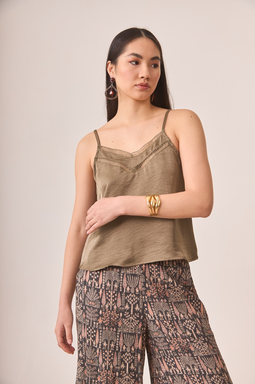 KAKI SATIN LINGERIE TOP