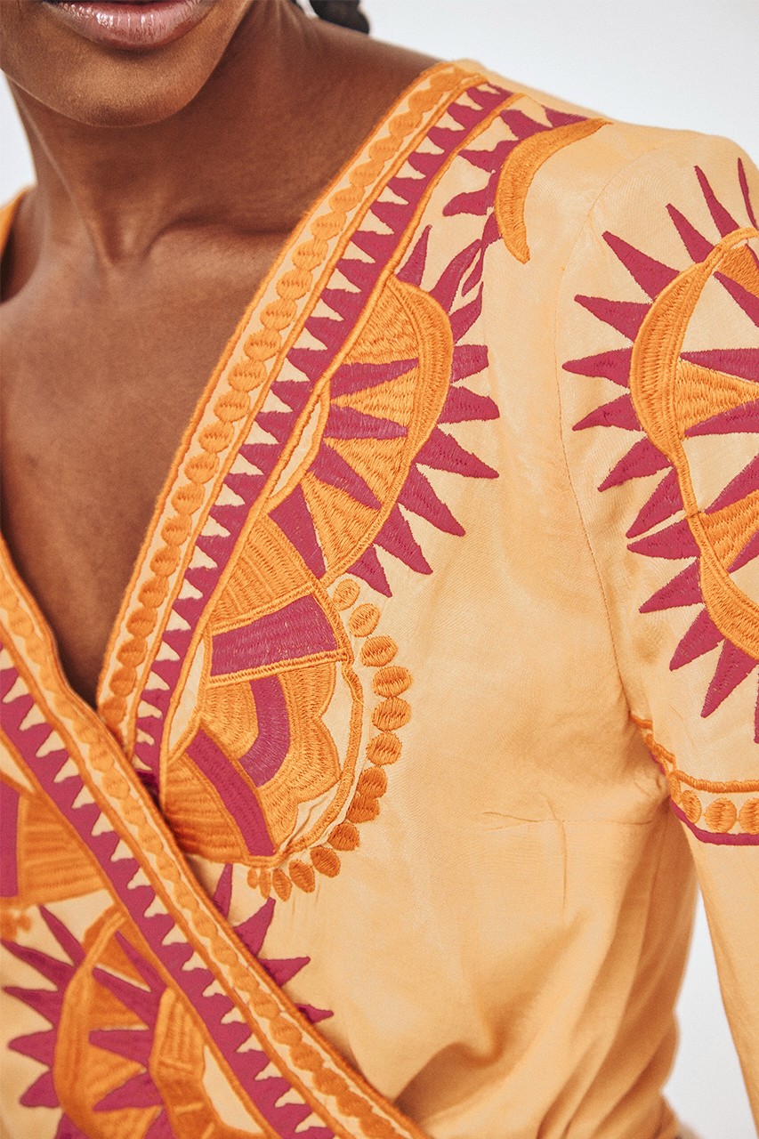 CORD EMBROIDERY WRAP BLOUSE