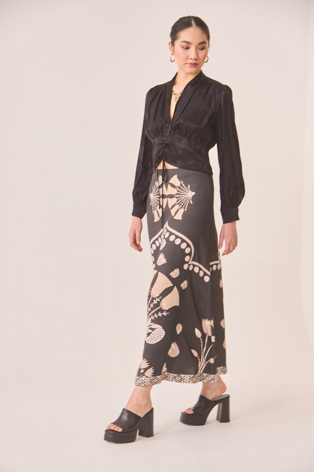 FLORAL MOTIFS BICOLOUR SKIRT