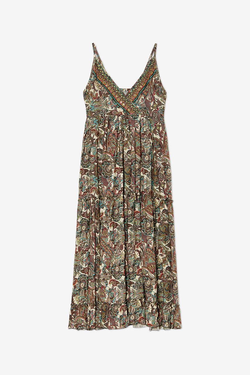 LONG PRINTED DRESS EMBROIDERED NECKLINE 4