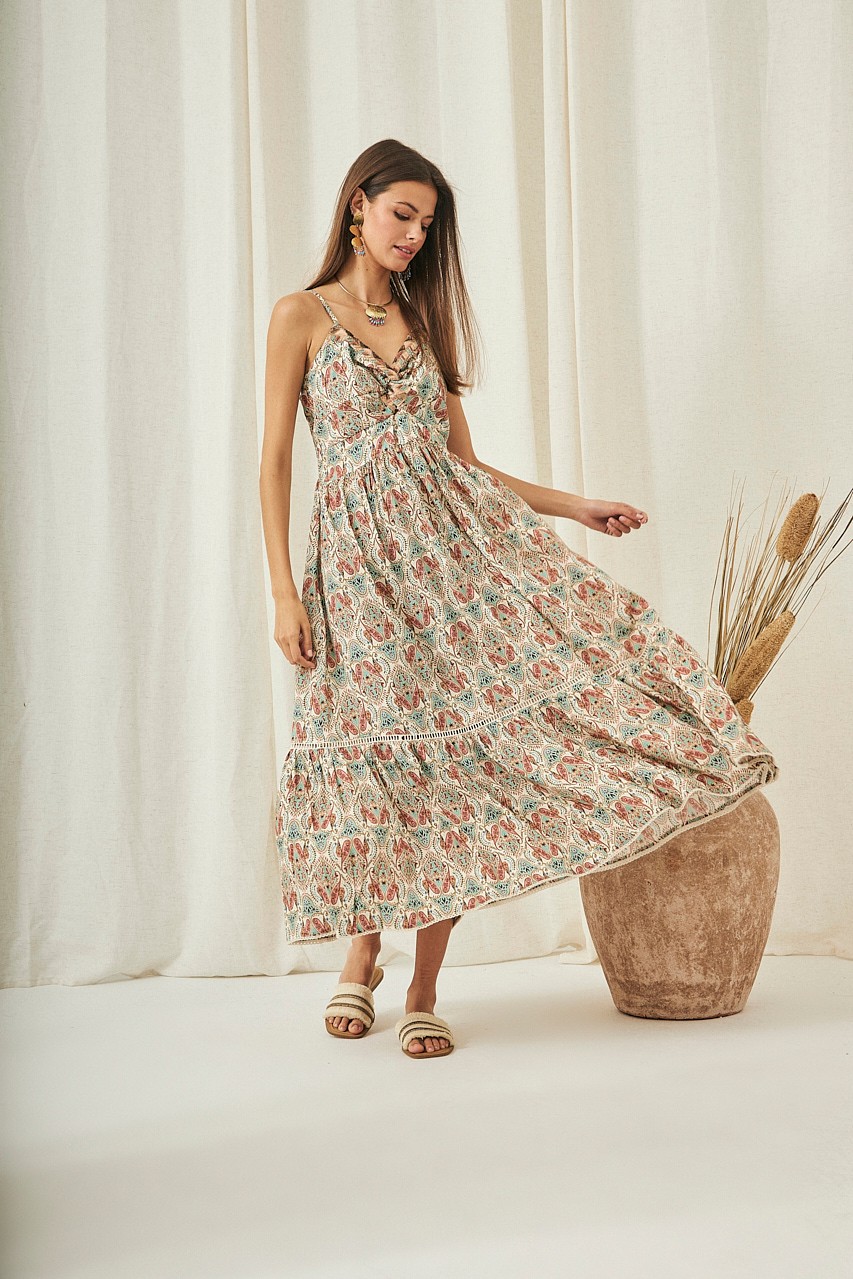 LONG PAISLEY PRINT DRESS