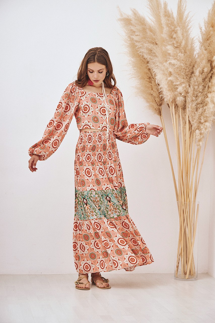 LONG SKIRT WITH MIXED PRINTS 1