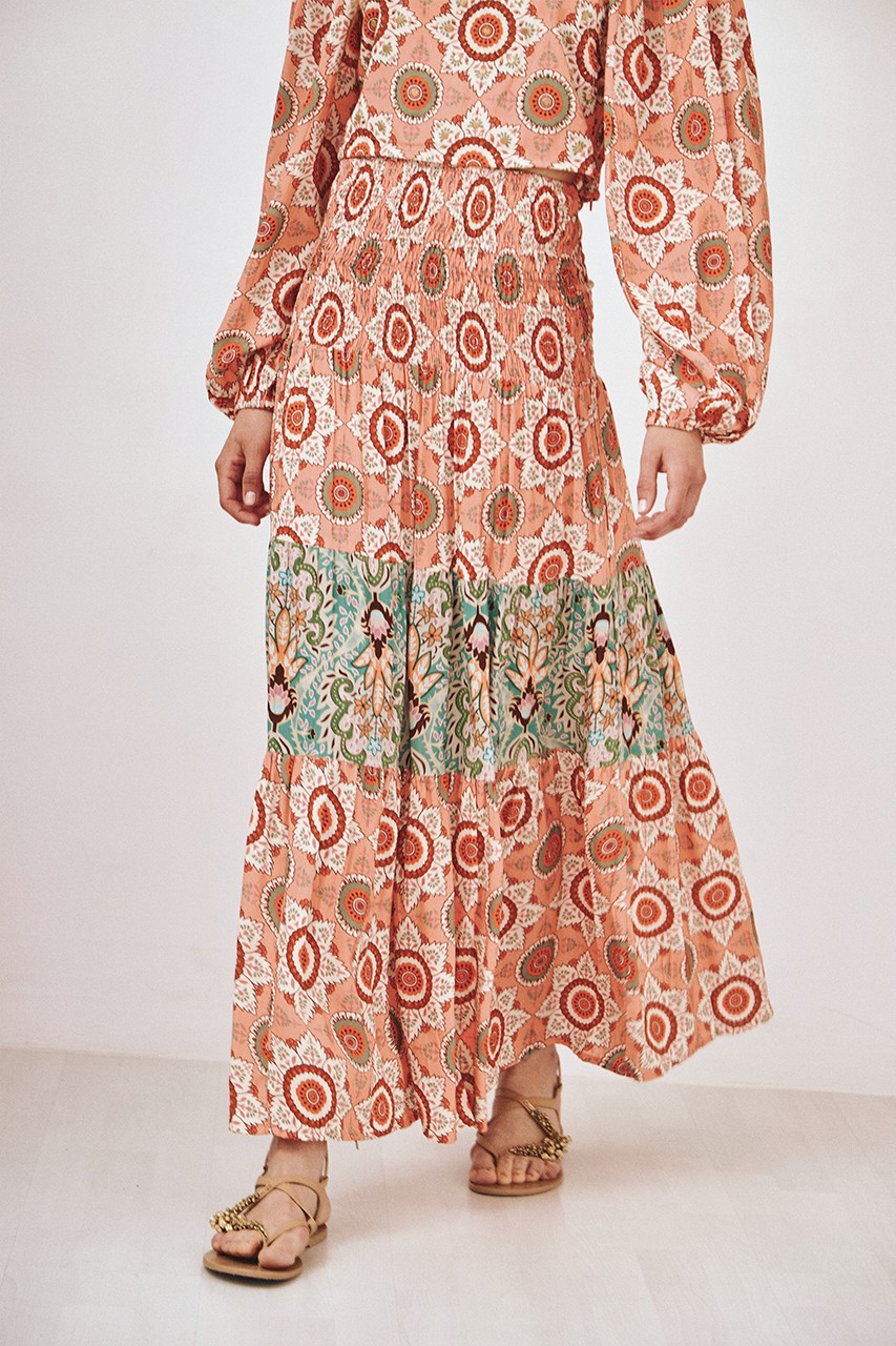 LONG SKIRT WITH MIXED PRINTS