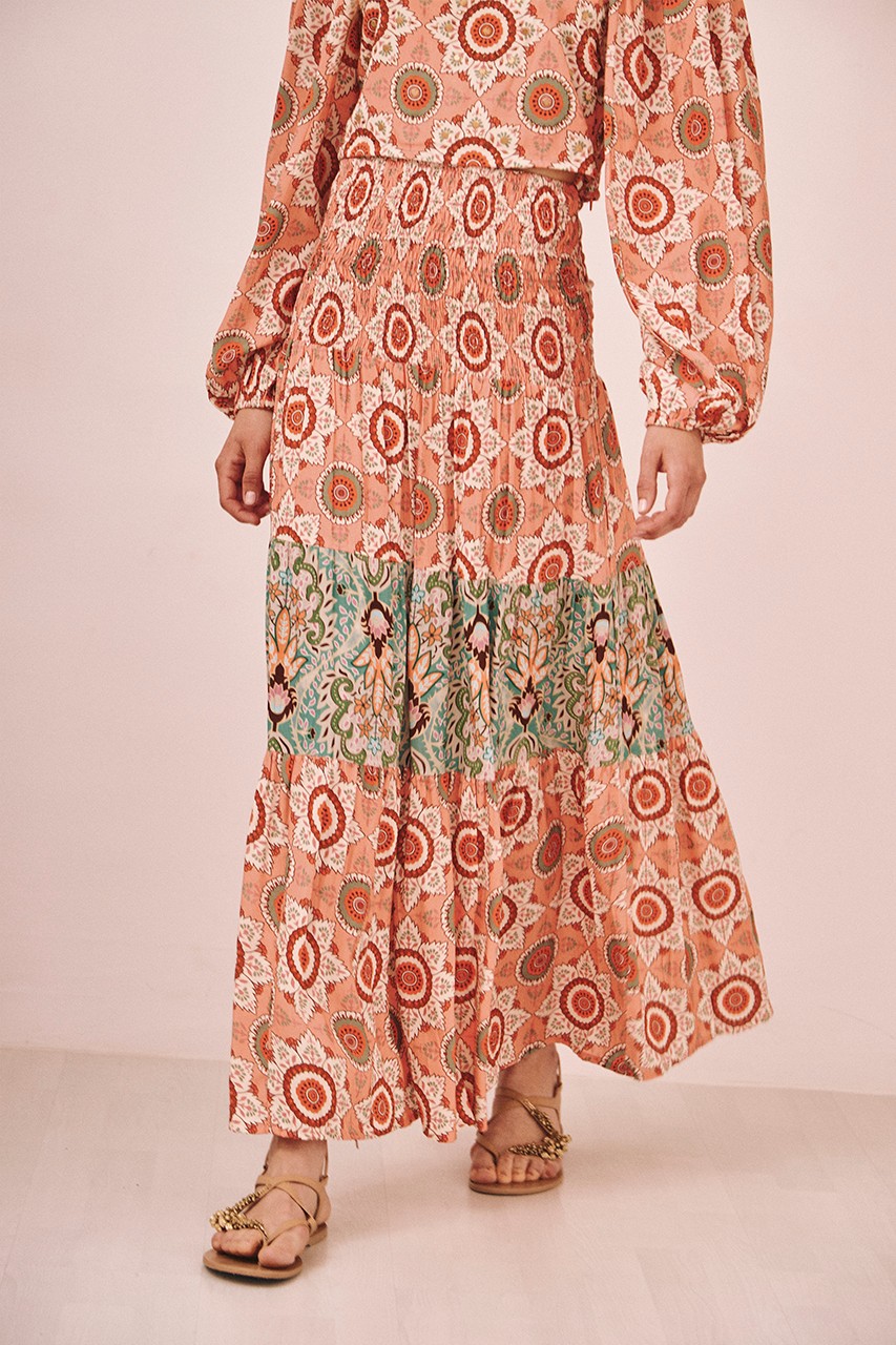 LONG SKIRT WITH MIXED PRINTS 1