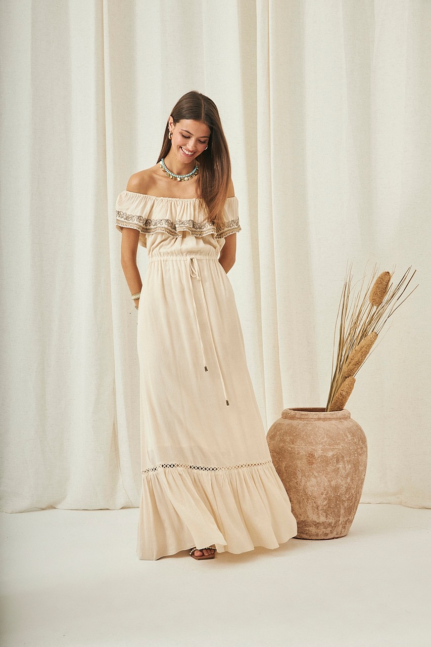 LONG DRESS BARDOT NECKLINE