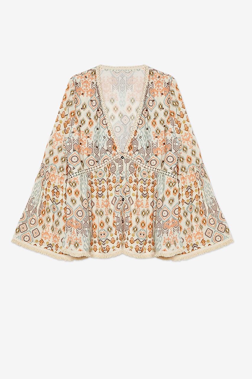 PRINTED LONG SLEEVE BLOUSE WITH BEADS 5