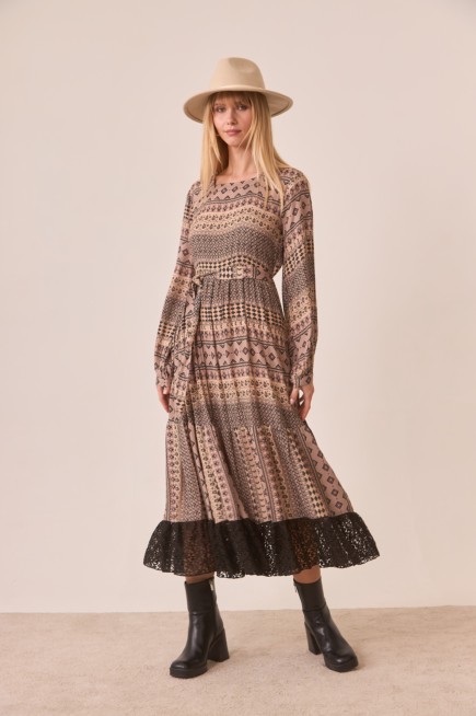 VESTIDO ESTAMPADO VOLANTE GUIPUR