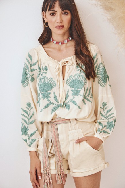 BLUSA FLORES BORDADAS