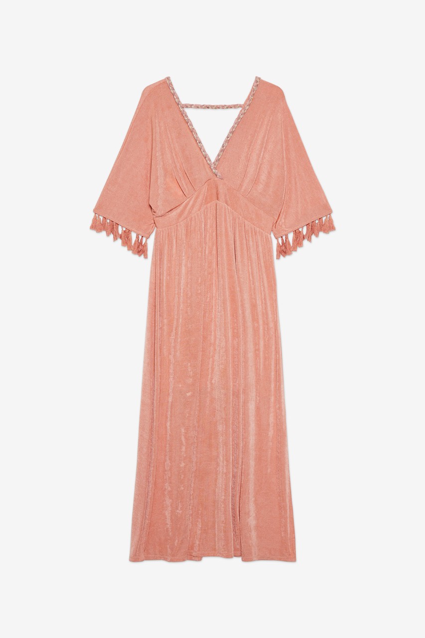 VESTIDO MANGAS POMPONES