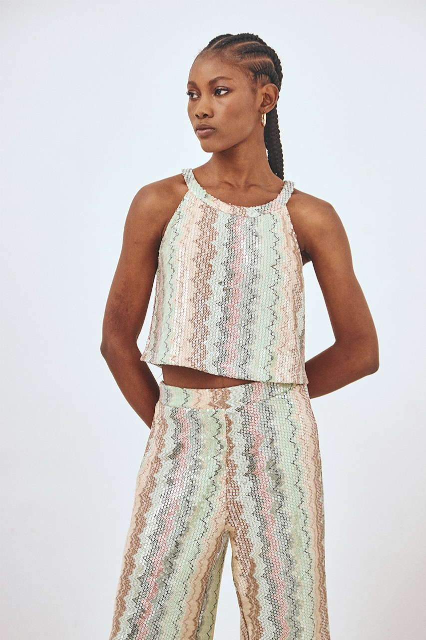 SEQUINS HALTER TOP