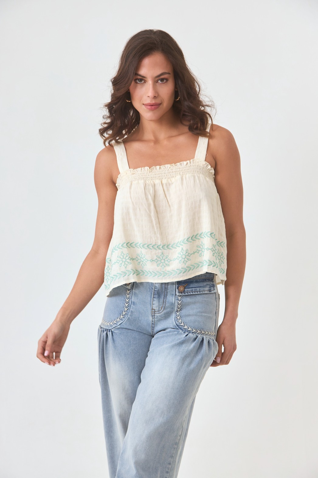 CONTRAST EMBROIDERED TOP