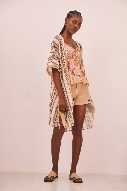 KIMONO KNITTED KIMONO FRINGES STRIPES