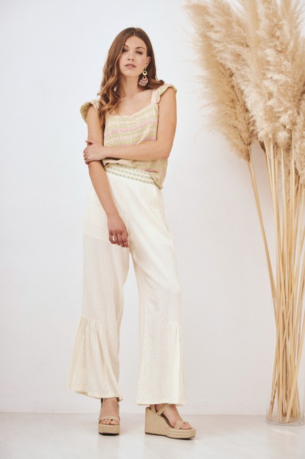 RUFFLE EMBROIDERED TROUSERS