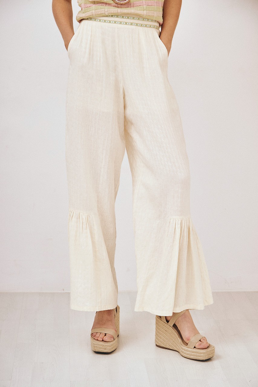 RUFFLE EMBROIDERED TROUSERS