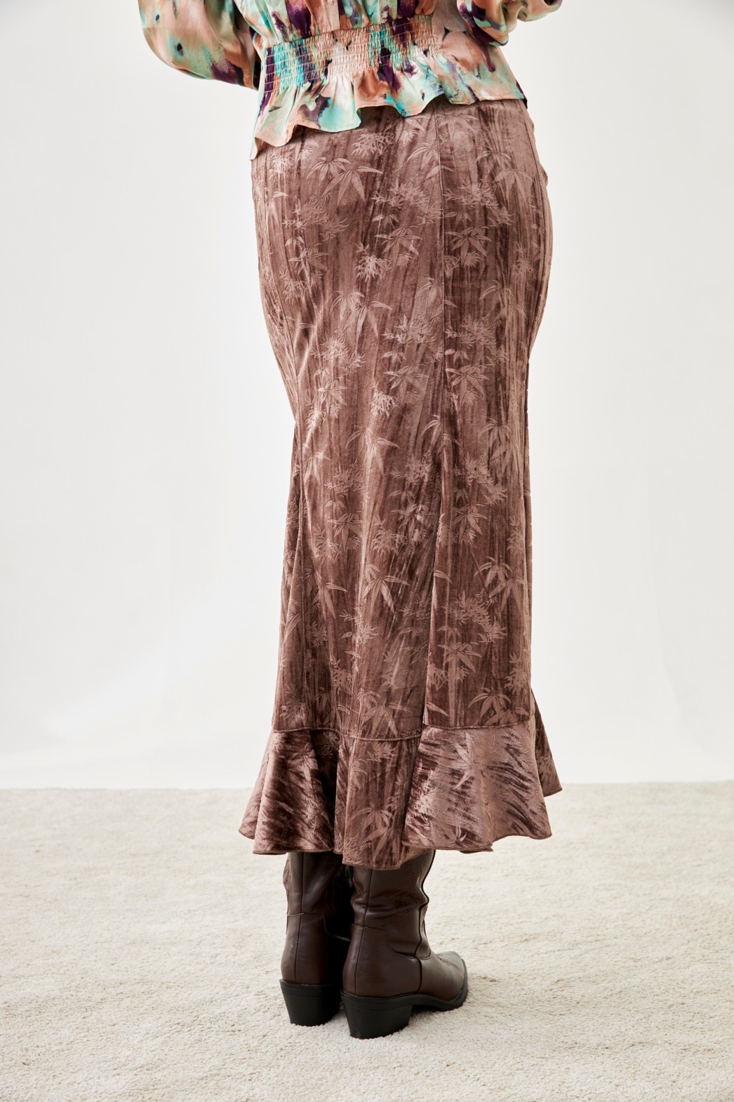 PALM TREES RUFFLED VELVET SKIRT 2