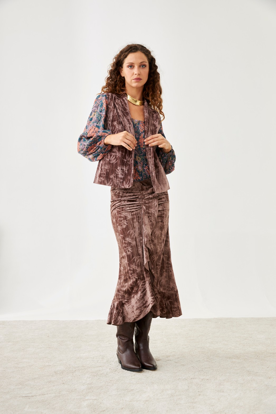 PALM TREES RUFFLED VELVET SKIRT 3