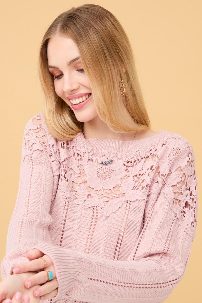 Pink clearance lace sweater