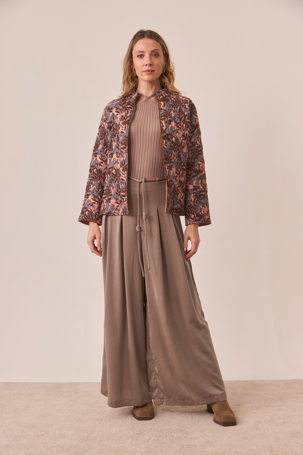 PANTALON PALAZZO PINZAS CAMEL