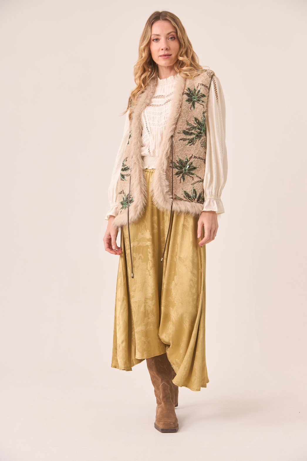 EMBROIDERED SHEARLING FANTASY VEST 1