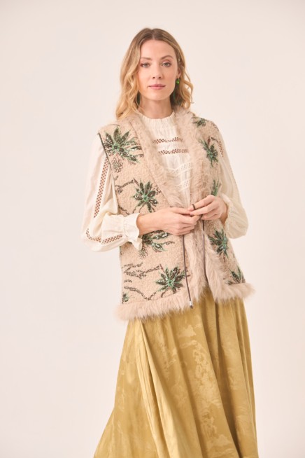 EMBROIDERED SHEARLING FANTASY VEST