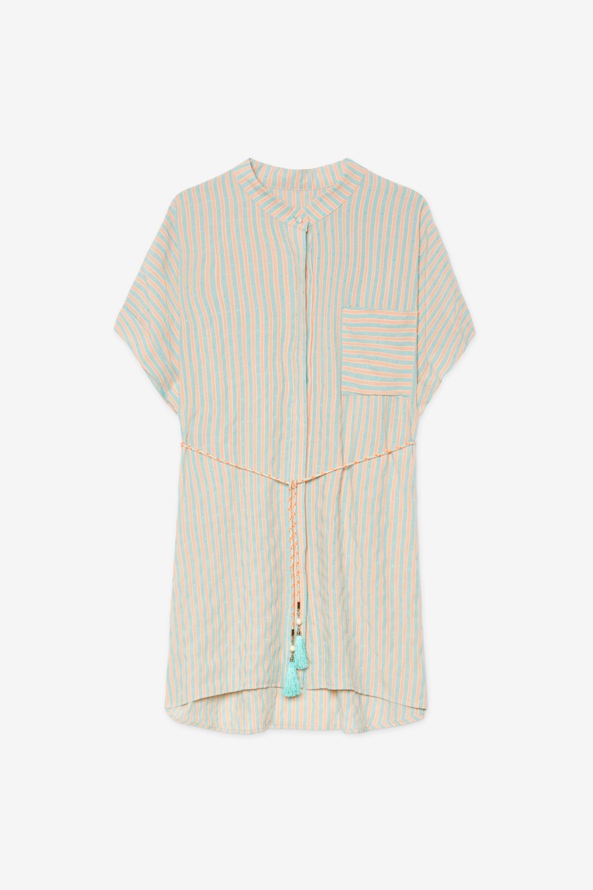 LONG STRIPED DOTTED MESH SHIRT 4