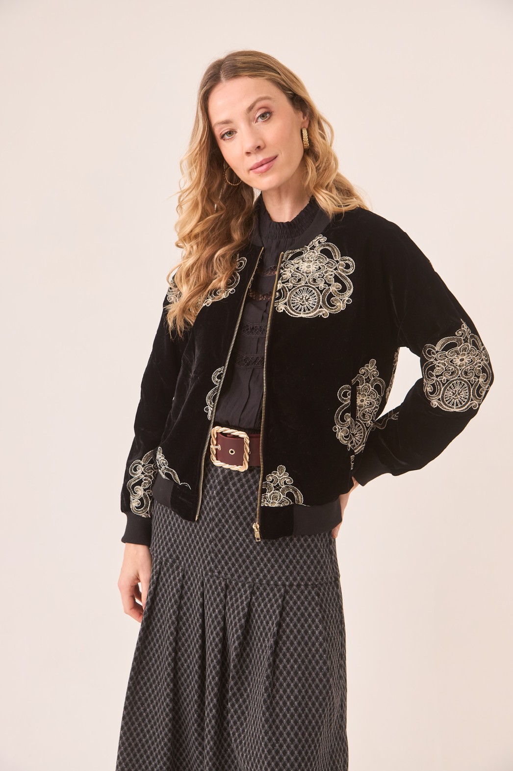VELVET DAMASK EMBROIDERED BOMBER