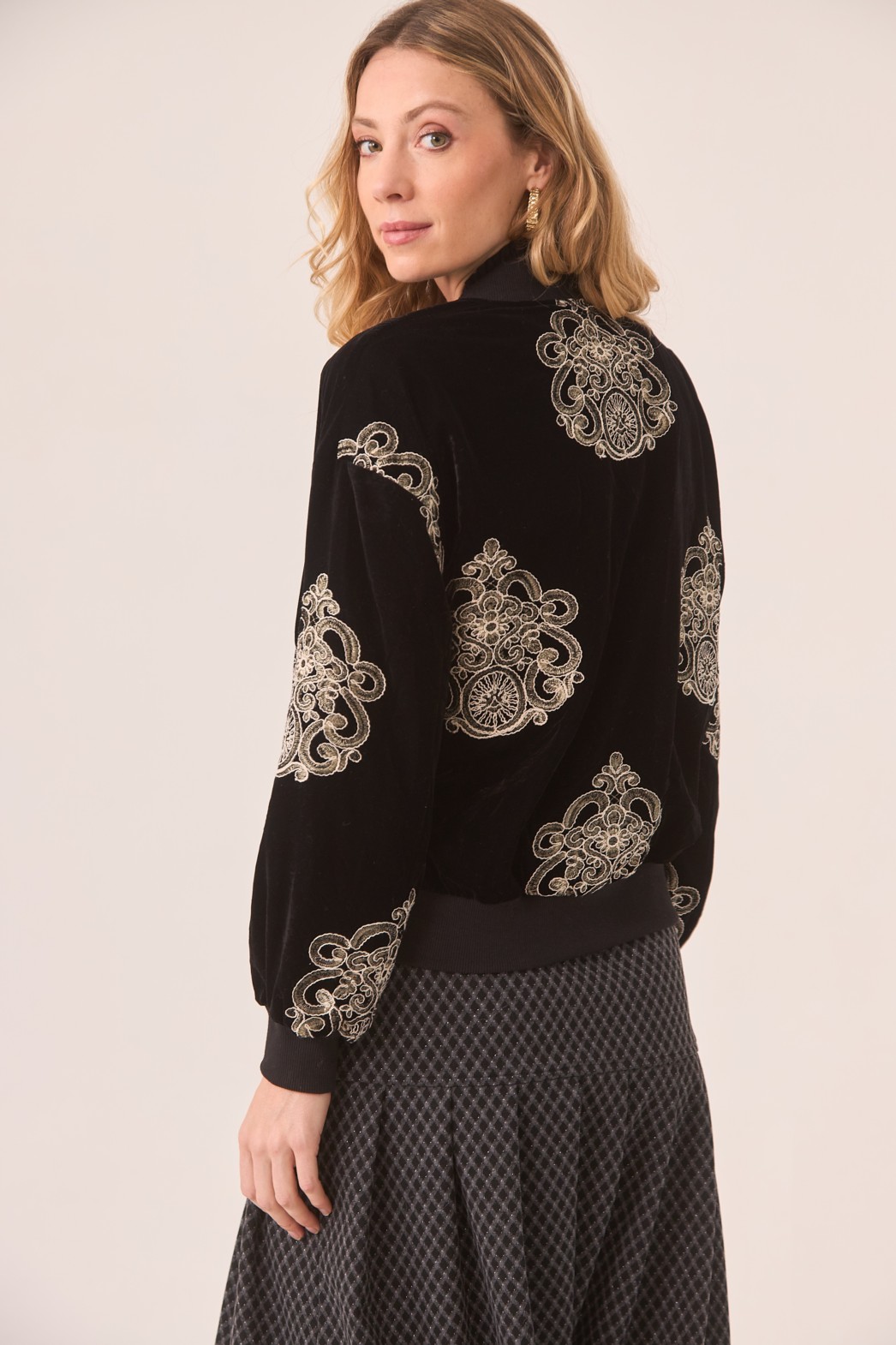 VELVET DAMASK EMBROIDERED BOMBER 1